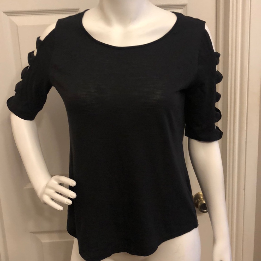 Est 1946 C Cut out sleeve pullover women’s black blouse casual office SZ M